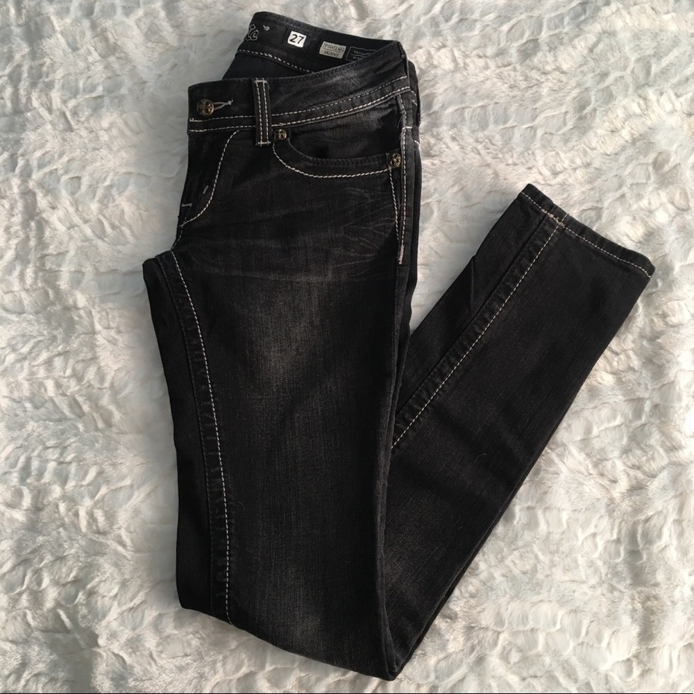 MISS ME BLACK EMBELLISHED DENIM SKINNY JEANS 27